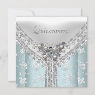 Quinceañera Birthday Party Blue White Butterfly Invitation