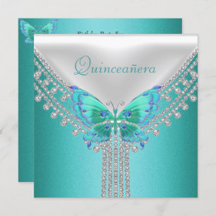 Quinceañera Birthday Party Blue White Butterfly Invitation