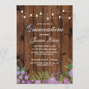 Quinceanera Birthday Party Floral Wood Invite 15th