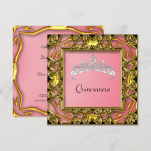 Quinceanera Birthday Party  Gold and salmon Invitation