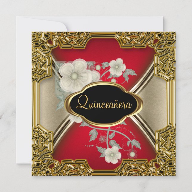 Quinceañera Birthday Party Gold Black red Invitation (Front)