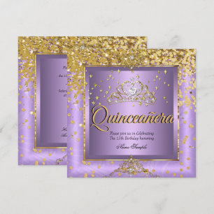 Quinceanera Birthday Party Gold Lavender Purple Invitation