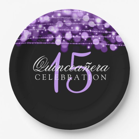 Quinceanera Birthday Party Sparkles Purple 9 Inch Paper Plate