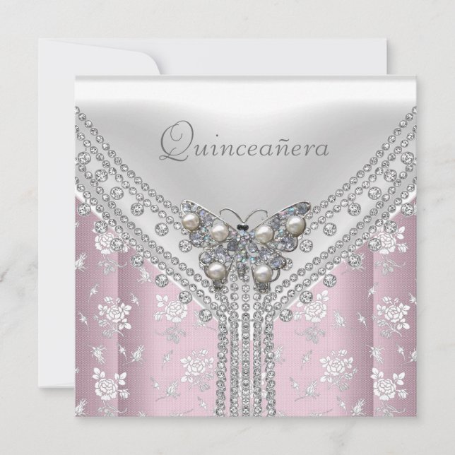 Quinceañera Birthday Party White Butterfly Floral Invitation (Front)