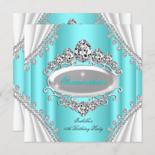 Quinceañera Birthday Princess Teal Diamond Invitation