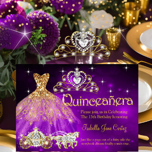 Quinceanera Birthday Purple Dress Tiara Carriage Invitation