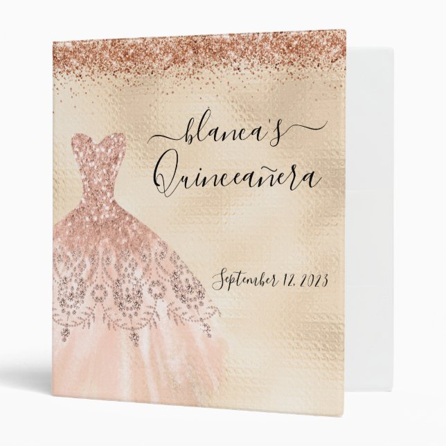 Quinceanera Birthday Rose Gold Dress Champagne  Binder (Front/Inside)