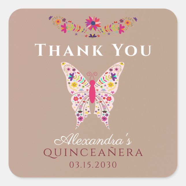 Quinceañera Birthday Thank You Square Sticker (Front)