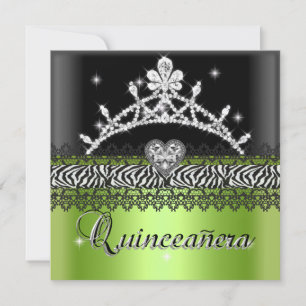 Quinceanera Birthday Zebra Lime Green Black White Invitation