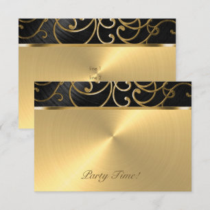 Quinceanera Black and Gold Filigree Swirls Invitation