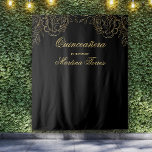 Quinceanera Black and Gold Photo Booth Backdrop Tapestry<br><div class="desc">Elegant black and gold photo booth backdrop. Designed for your black and gold themed Quinceanera, this large wall hanging can actually be used for any occasion, as all the wording can be customized. The template is set up ready for you to personalize the design with your occasion and your name....</div>