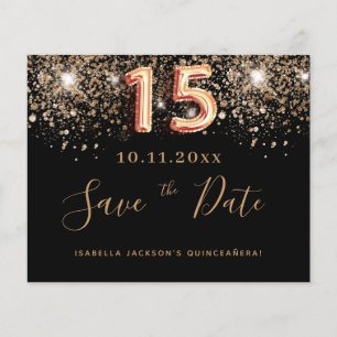 Quinceanera black glitter budget save the date flyer