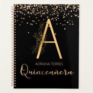 Quinceanera Black Gold A Monogram Notebook Planner
