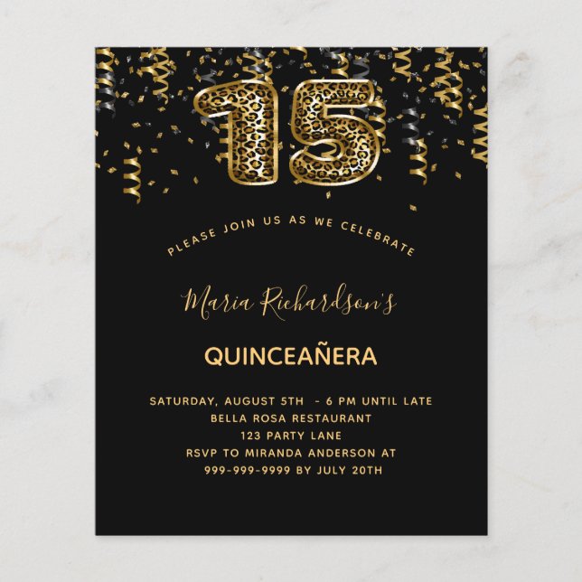 Quinceanera black gold leopard print (Front)