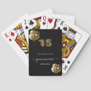 Quinceanera black gold leopard print balloons playing cards