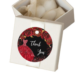 Quinceanera black red dress thank you favour tags