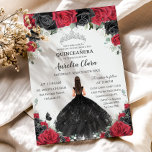 Quinceañera Black Red Roses Floral Princess Dress Invitation<br><div class="desc">Personalize this lovely black and red roses floral quinceañera invitation with your own wording easily and quickly. Click the Edit Using Design Tools button to further edit the text, wording, font style, font size, font colour, add more text, move or remove some images. The butterfly, quince girl and crown are...</div>