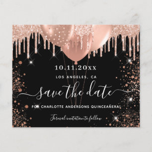 Quinceanera black rose gold save the date card