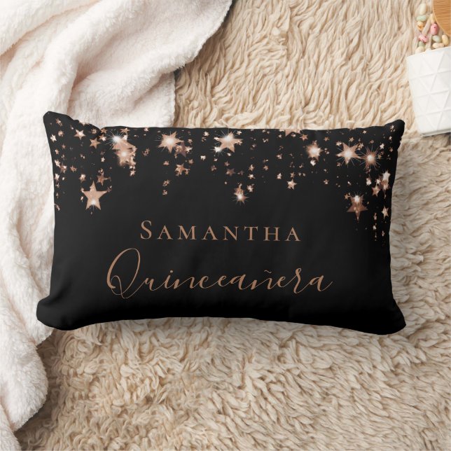 Quinceanera black rose gold stars name lumbar pillow (Blanket)