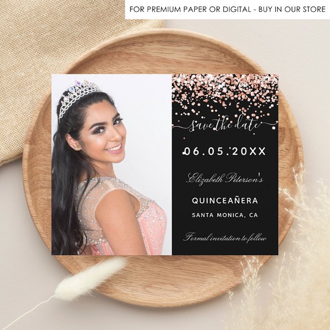 Quinceanera black rose photo budget Save the Date Flyer (Creator Uploaded)