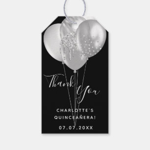 Quinceanera black silver balloon thank you  gift tags