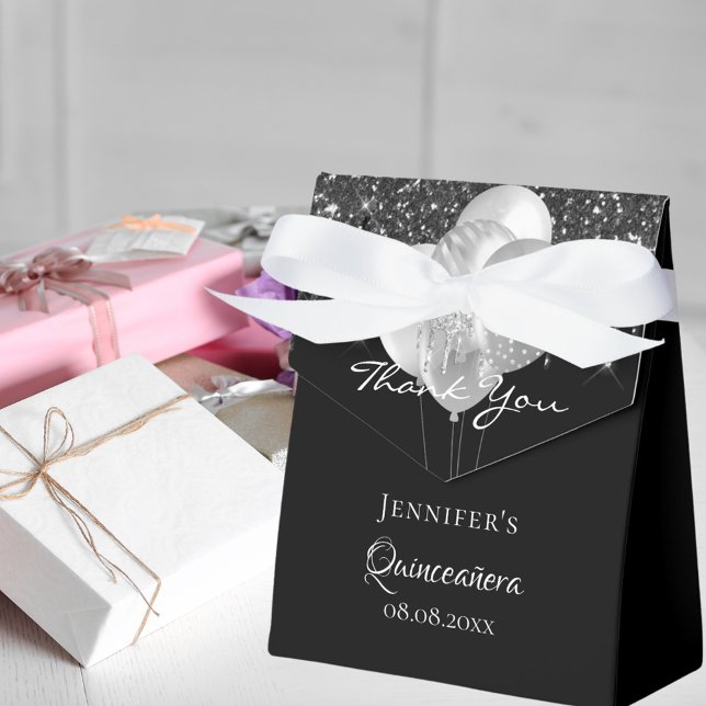 Quinceanera black silver balloons thank you favor box (Creator Uploaded)