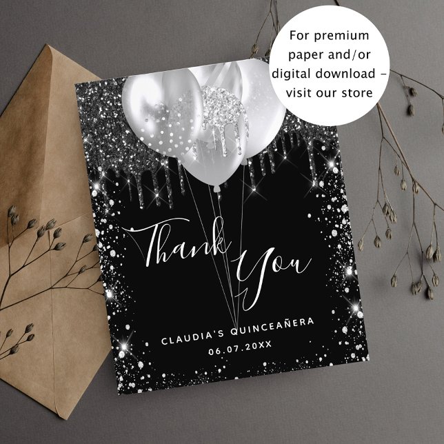 Quinceanera black silver glitter thank you budget flyer (Creator Uploaded)