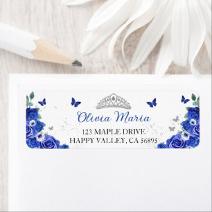 Quinceañera Bleu Floral Papillons Argent Adresse
