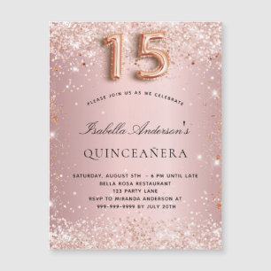 Quinceanera bleu rose rose rose or invitation aima