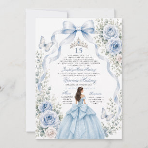 Quinceañera Blue Dress 15 Años Princess Tiara Invitation