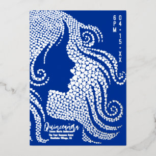 Quinceañera Blue Girl Silhouette in Hearts Silver Foil Holiday Card
