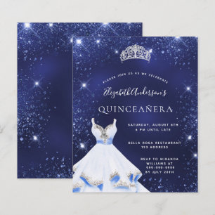 Quinceanera blue glitter dress invitation