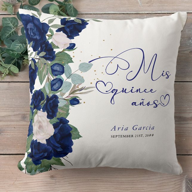 Quinceanera Blue Rose Personalized Mis Quince Anos Throw Pillow (Creator Uploaded)
