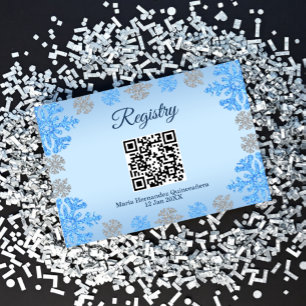 Quinceañera Blue Silver Winter Snowflake Registry Enclosure Card