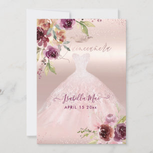 Quinceanera Blush Burgundy Watercolor Flowers Invitation