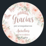 Quinceañera Blush Floral Rose Gold Butterflies Classic Round Sticker<br><div class="desc">Personalize these lovely blush floral rose gold round sticker labels  with own wording easily and quickly,  simply press the customize it button to further re-arrange and format the style and placement of the text.  Matching items available in store!  (c) The Happy Cat Studio</div>