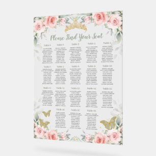 Quinceañera Blush Floral Sage Green Seating Seat Acrylic Sign