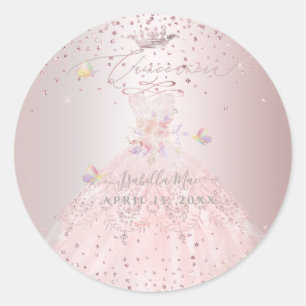 Quinceanera Blush Glitter Gown Sweet Peas Classic  Round Sticker