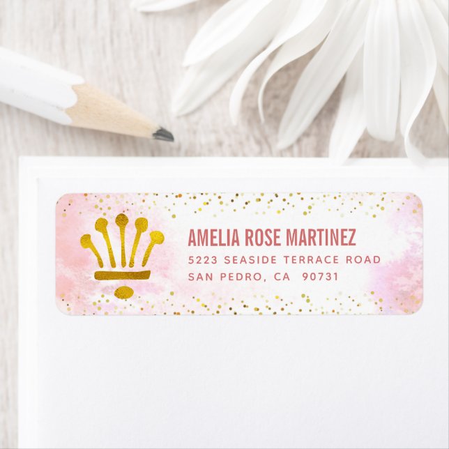 Quinceañera Blush Pink Aquarelle Gold Adresse (En situation)