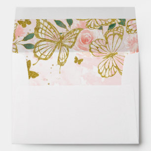 Quinceanera Blush Pink Butterfly Floral  Envelope