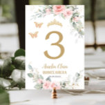 Quinceañera Blush Pink Floral Gold Butterflies  Table Number<br><div class="desc">Personalize this lovely quinceañera / birthday party / bridal shower / baby shower / wedding table number card easily and quickly,  simply press the customize it button to further re-arrange and format the style and placement of the text.  Matching items available in store!  (c) The Happy Cat Studio</div>