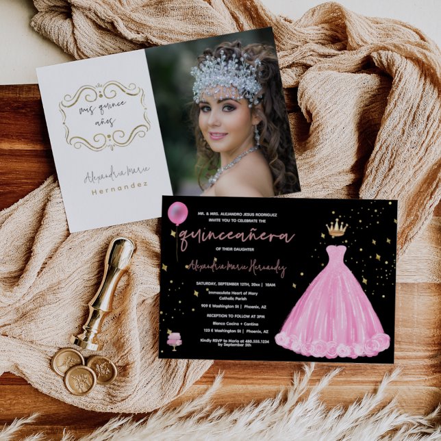 Quinceañera Blush Pink Floral Princess Tiara Photo Invitation (Creator Uploaded)