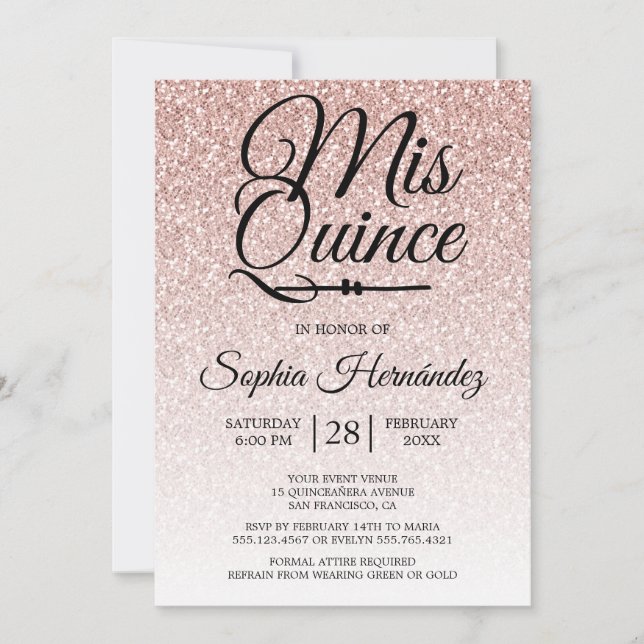 Quinceañera Blush Pink Glitter 15th Birthday  Invitation (Front)