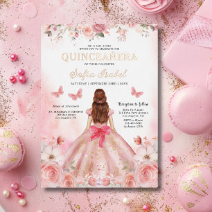 Quinceañera Blush Pink Rose Floral Butterfly