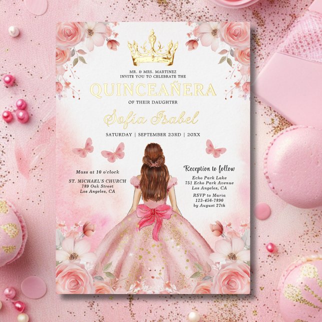 Quinceañera Blush Pink Rose Floral Butterfly (Creator Uploaded)
