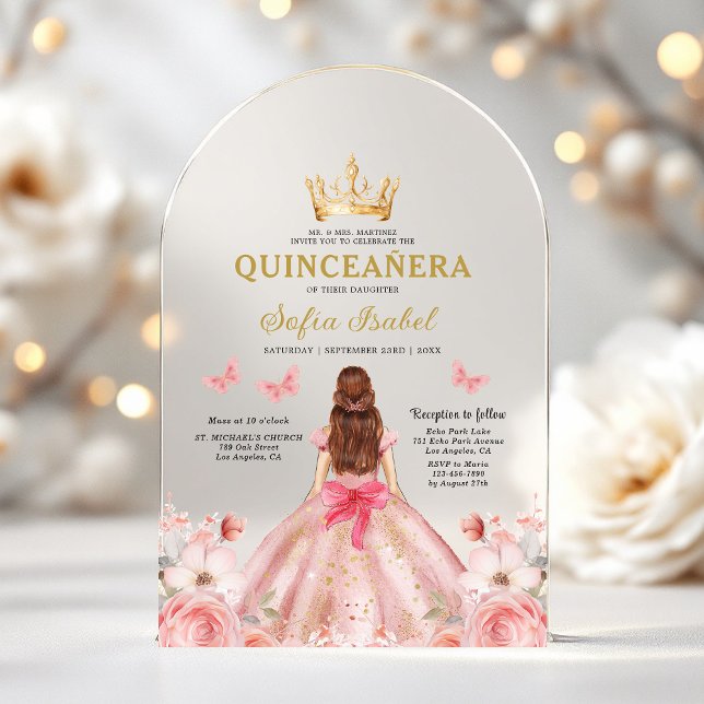 Quinceañera Blush Pink Rose Floral Butterfly Acrylic Invitations (Creator Uploaded)