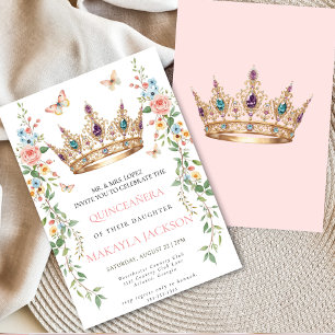 Quinceañera Blush Pink Rose Floral Butterfly Invitation