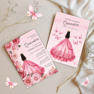 Quinceanera Blush Pink Rose Gold Floral Invitation