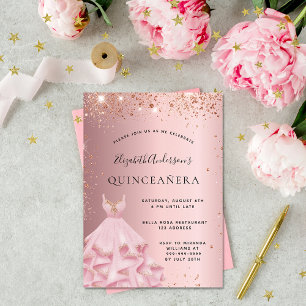 Quinceanera blush pink rose gold glitter dress invitation