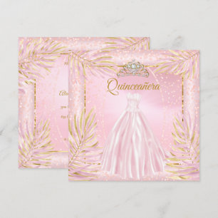 Quinceanera Blush Pink Tiara Dress Birthday Party Invitation